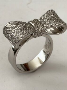 King Baby Studio Silver Bow Ring with Pavé CZ size 6
